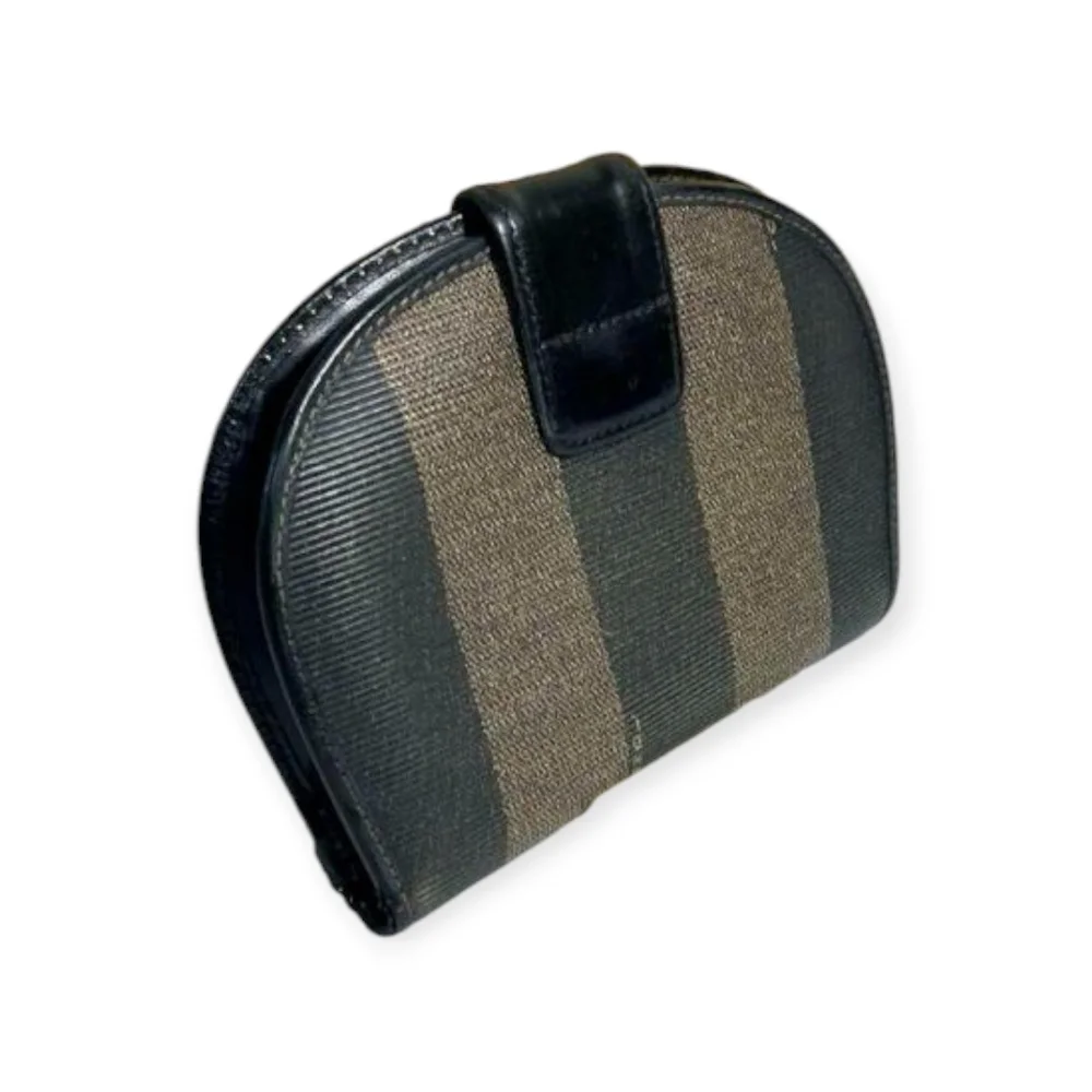 Fendi Vintage Pequin Stripe Half Moon Wallet Brown Black COA